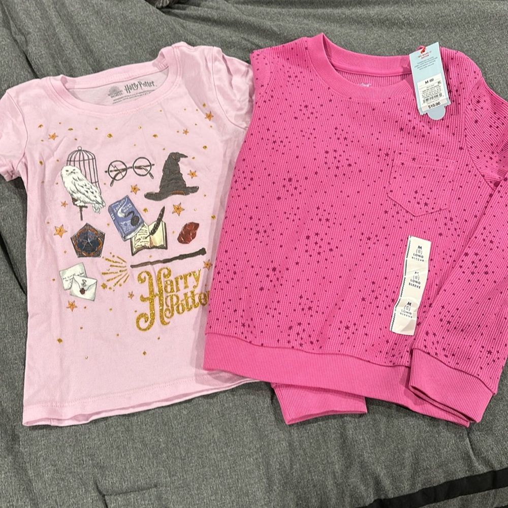 Girls size 8 Harry Potter tee pink waffle long sleeve with stars